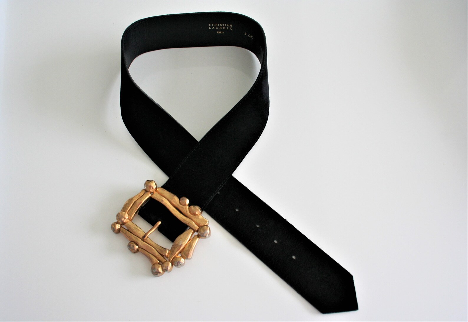Christian Lacroix Vintage Suede Black Belt With Oversized Gold Etsy