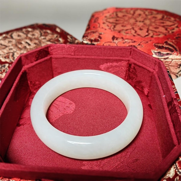 Chinese Nephrite White Jade Bangle Bracelet (56mm)