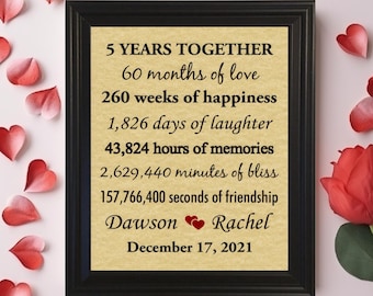 5th Anniversary Gift for Husband, Gift for Wife, Fifth Anniversary, 5 Year Anniversary Gifts For Her, Anniversary Gift for Him, Five Year