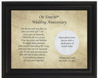 60th Wedding Anniversary Gifts, 60 Year Anniversary Frame, 60th Anniversary Gift, 60th Anniversary for Parents, 60th Anniversary Decorations