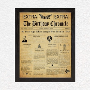 80th Birthday Gift, 80th Birthday Gift for Her, 80th Birthday Gift for Him, Frame Included, Party Decor, 1945 Birthday Gifts, 80 Year Old