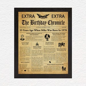 55th Birthday Gift, 55th Birthday Gift for Her, 55th Birthday Gift for Him, Frame Included, Party Decor, 1970 Birthday Gifts, 55 Year Old