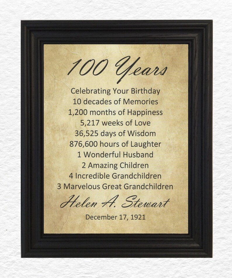 FRAMED 100th Birthday Gift 100th Birthday 100th Birthday Etsy