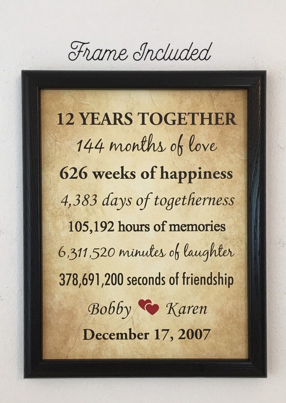 12th Anniversary Gifts 12 Year Anniversary Framed 12th Etsy