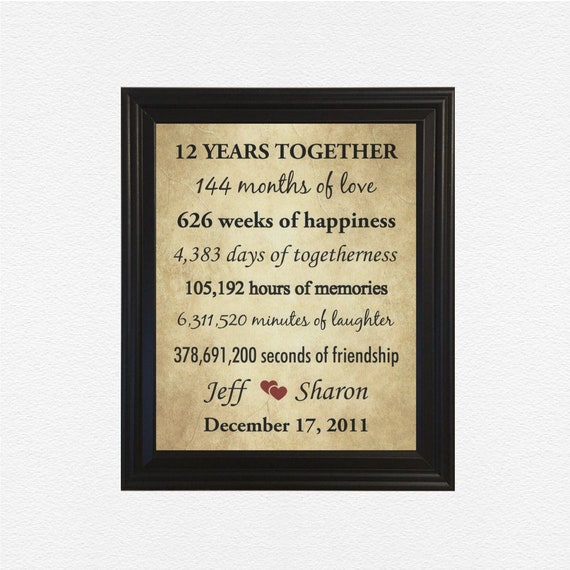 12th Anniversary Gifts, 12 Year Anniversary, Framed 12th