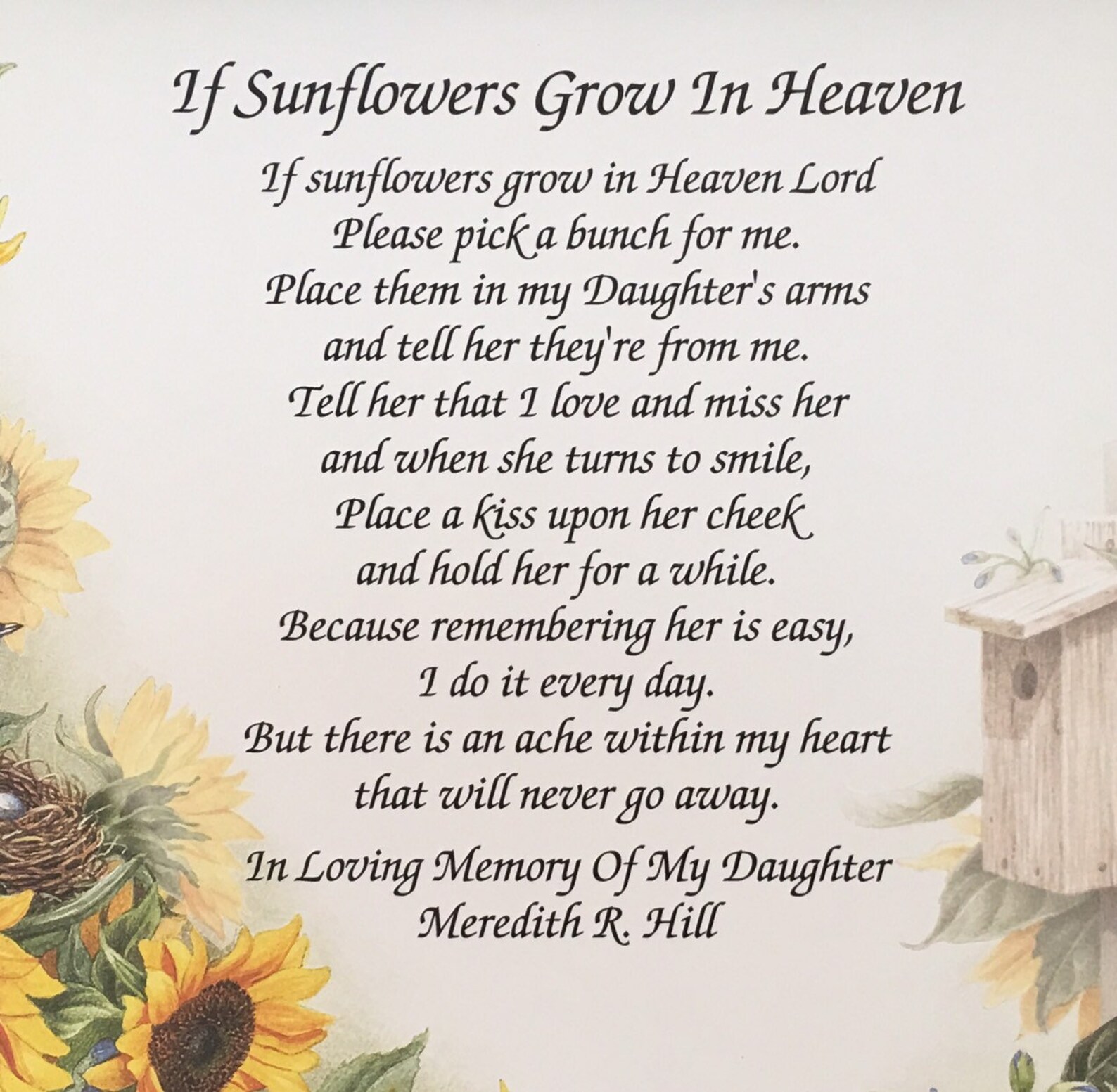Memory of Daughter Sympathy Gifts Sunflowers Grow In Heaven Etsy