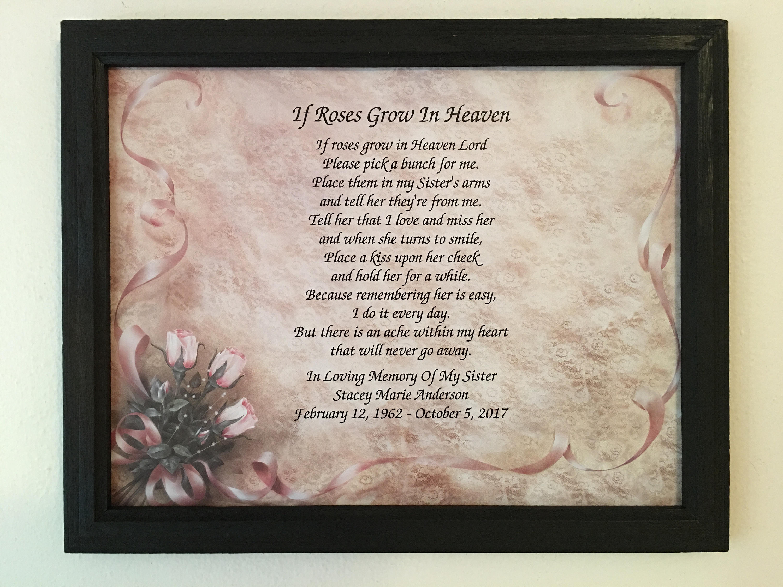 Memory of Sister Sympathy Gifts If Roses Grow In Heaven Etsy