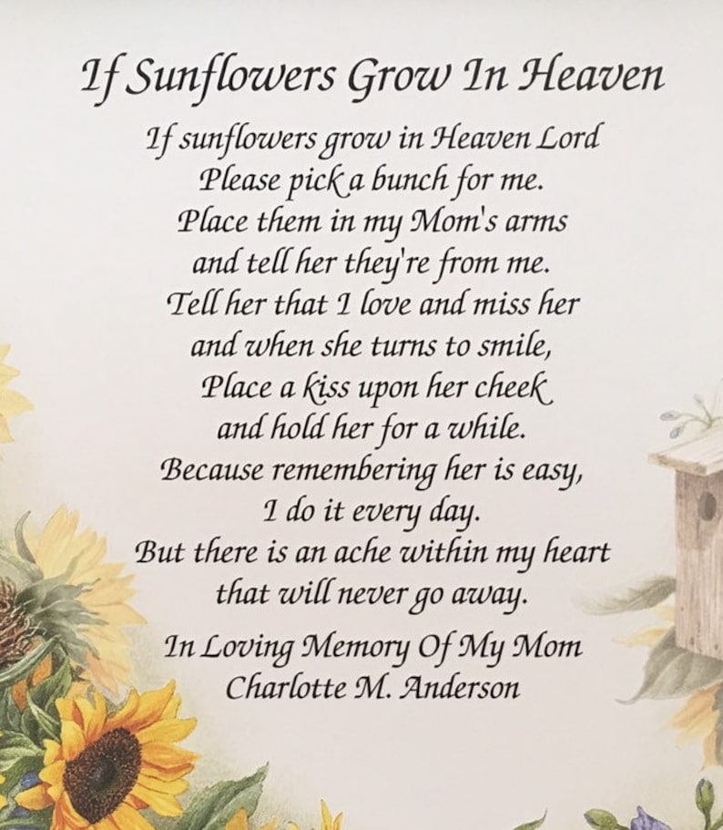Memory of Mom Sympathy Gifts If Sunflowers Grow In Heaven Etsy