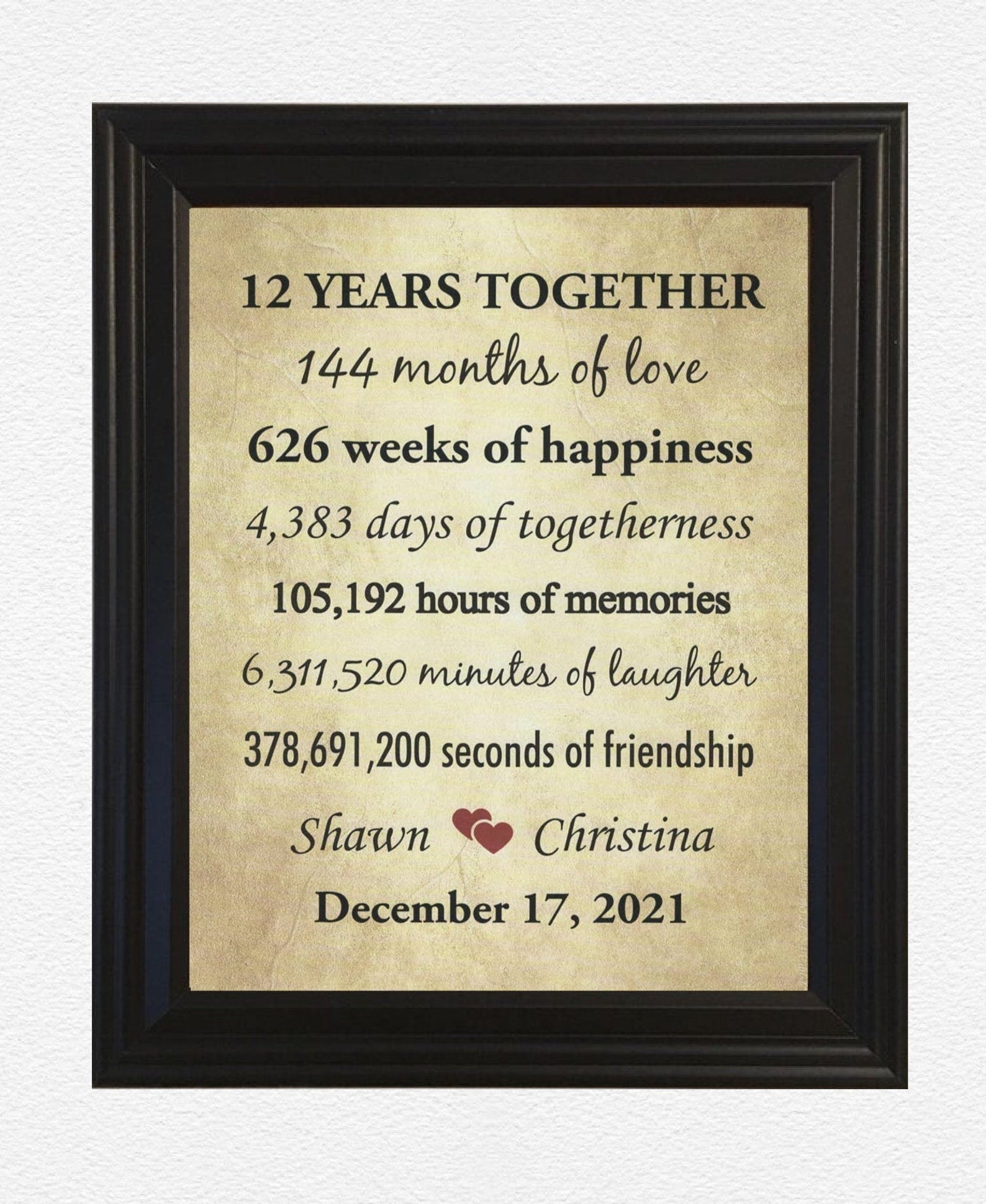12th Anniversary Gifts 12 Year Anniversary Framed 12th Etsy