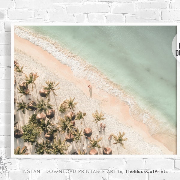 Minimalist beach print Aerial view beach wall art Palms print Tropical art print Beach from above photography Pastel art print Ocean print