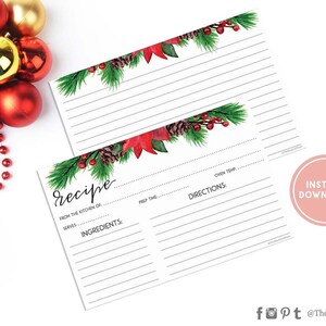 Printable recipe card Christmas Recipe card Bridal shower Fillable recipe card Watercolor Card Recipe Winter 4x6 Double sided recipe card