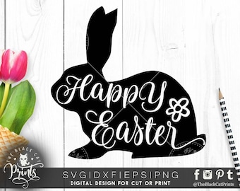 Happy Easter svg Bunny Easter svg file for Cricut cutting file Easter bunny cut file Vector svg file Cuttables Silhouette files with bunny