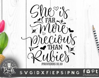 She is far more precious than rubies svg cut file Proverbs 31:10 svg Bible verse svg for Cricut Christian svg Scripture design Jewels Pearls