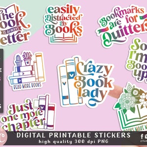 Book Lover Stickers PNG | Funny Book Stickers | Print and Cut Stickers | Printable Stickers | Book laptop Stickers | Water Bottle Stickers