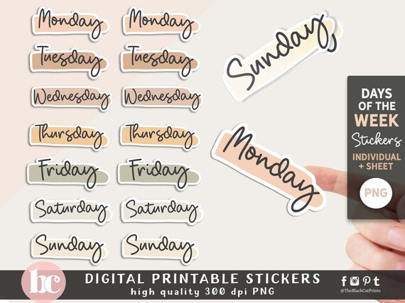Cute Planner Sticker Set. Journal Diary Stickers. Days of the Week Stickers.  to Do List. 