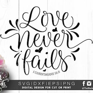 Love Never Fails SVG PNG Bible Verse svg Valentines Day svg Christian svg, Love Never Fails Sign svg, Valentines svg, Corinthians 13:8 image 4