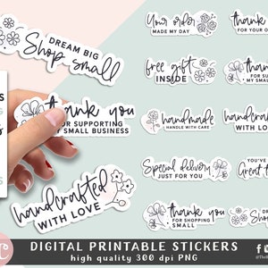Digital Stickers Pack PNG | Small Business Packaging Stickers | Elegant Floral Thank You Stickers | Printable Stickers | Packaging Labels