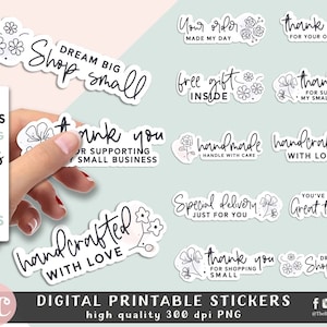 Paquete de pegatinas digitales PNG / Pegatinas de embalaje para pequeñas empresas / Pegatinas florales elegantes de agradecimiento / Pegatinas imprimibles / Etiquetas de embalaje