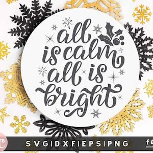 All is calm All is bright SVG round sign | Christmas SVG | Christmas round | Christmas sign | Christmas cut file | Christmas door hanger