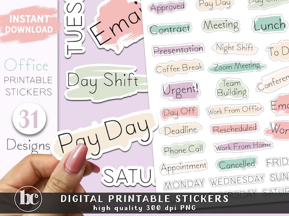 Printable Office Stickers For Planners And Journals | Digital Planner  Stickers | Office Planner Stickers | Work Digital Stickers | Goodnotes