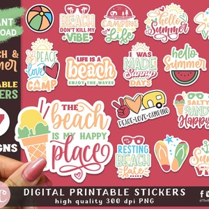 Summer Stickers Printable | Beach Stickers | Summer Stickers PNG | Summer Stickers For Water Bottle | Summertime Stickers | Digital Stickers