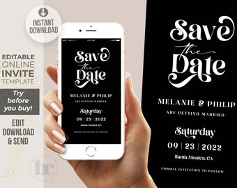 Minimalist Electronic Save The Date Template | Digital Save The Date Evite | Wedding Save The Date Invitation | Online Save The Date Invite