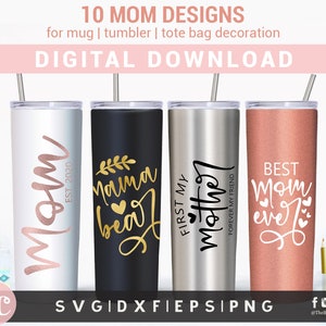 Mamãe cita pacote SVG para decalques de caneca | Arquivos de corte do Dia das Mães svg dxf eps PNG | Mamãe cita designs de sublimação de silhueta Cricut