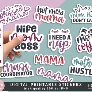 Digital Stickers Pack Mom PNG | Mom Stickers Glitter Effect | Glitter Stickers | Mom Water Bottle Sticker | Mama Stickers Bundle  | Momlife