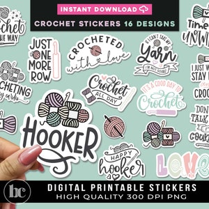 Paquet d’autocollants au crochet pour gobelet et ordinateur portable | Autocollants amoureux du crochet | Feuille d’autocollants de fil | Pack d’autocollants numériques au crochet drôle PNG