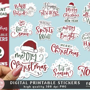 Druckbare Weihnachten Aufkleber PNG Sofort Download | Digitale Aufkleber drucken und schneiden | Weihnachten Laptop Aufkleber Winter Aufkleber Wasserflasche