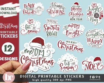 Printable Christmas Stickers PNG | Print And Cut Digital Stickers | Christmas Laptop Stickers | Water Bottle Stickers | Winter Stickers Pack