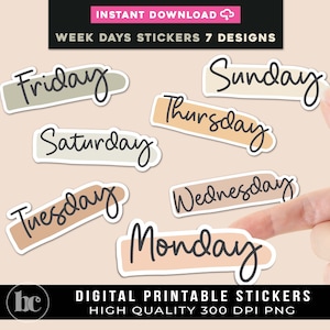 Pastel Script Days Of The Week Stickers PNG | Days Of The Week Stickers Script | Digital Planner Stickers | Printable Stickers Week Days