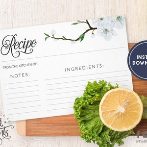 Tarjeta de receta minimalista simple imprimible primavera floral tarjeta receta Clásica elegante tarjeta receta rellenable 4x6 PDF tarjeta de receta descargable