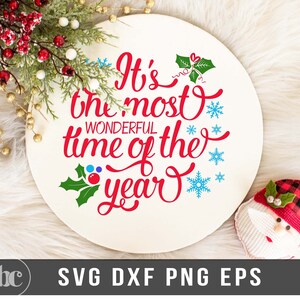 Het is de mooiste tijd van het jaar SVG | Kerst ronde teken SVG | Kerstdeurhanger | Kerst-svg | Vrolijk kerstbord SVG