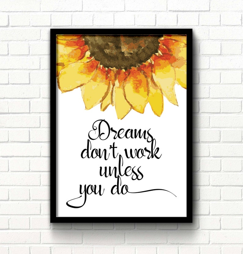 printable art inspirational quote watercolor sunflower decor etsy