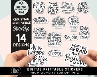 Christian Bible Verse Stickers PNG Instant Download | Faith Stickers | Digital Stickers | Laptop Stickers | Water Bottle Stickers Bundle