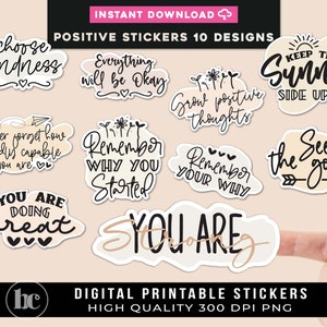 Adesivi motivazionali ispiratori positivi per bicchiere e laptop / adesivi di positività / adesivi incoraggianti / adesivi digitali Pack PNG
