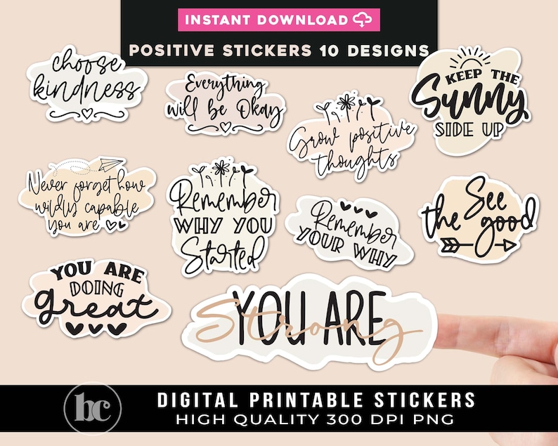 Positive Inspirational Motivational Stickers For Tumbler and Laptop Positivity Stickers Encouraging Stickers Digital Stickers Pack PNG image 1