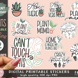 Pegatinas de plantas en macetas para vaso y computadora portátil / Pegatinas de plantas de interior / Pegatinas de citas de plantas / Pegatinas florales / Paquete de pegatinas suculentas PNG