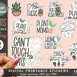 Potted Plant Stickers For Tumbler and Laptop | Houseplant Stickers | Plant Quotes Stickers | Floral Stickers | Succulent Stickers Pack PNG