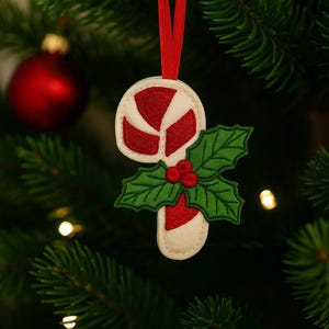 Weihnachtsanhänger Zuckerstange Filz bestickt | Christbaumschmuck & Geschenkanhänger | Handgemachte Weihnachtsdeko