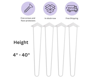 White 2 Rod Hairpin Legs (Set of 4), Handmade Steel Table Legs, Metal Furniture Legs