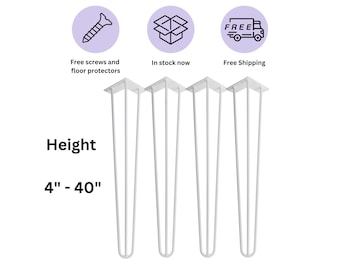 White 3 Rod Hairpin Legs (Set of 4), Handmade Steel Table Legs, Metal Furniture Legs