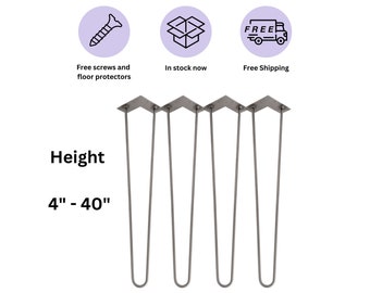 Raw Steel - 2 Rod Hairpin Legs (Set of 4), Handmade Steel Table Legs, Metal Furniture Legs