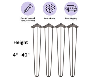 Clearcoat 3 Rod Hairpin Legs (Set of 4), Handmade Steel Table Legs, Metal Furniture Legs