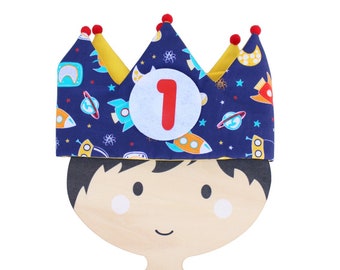 Rocket birthday crown 1 year baby boy birthday gift decoration rockets planets smash cake boy