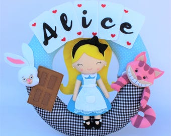 Alice in wonderland decoration, nursery decor, Personalized baby, baby name, baby shower gift, gift baby girl, Nursery wall art, wall decor