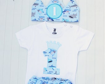 Birthday Crown Baby Shark Custom T-Shirt and Diaper Covers Smash Cake Child