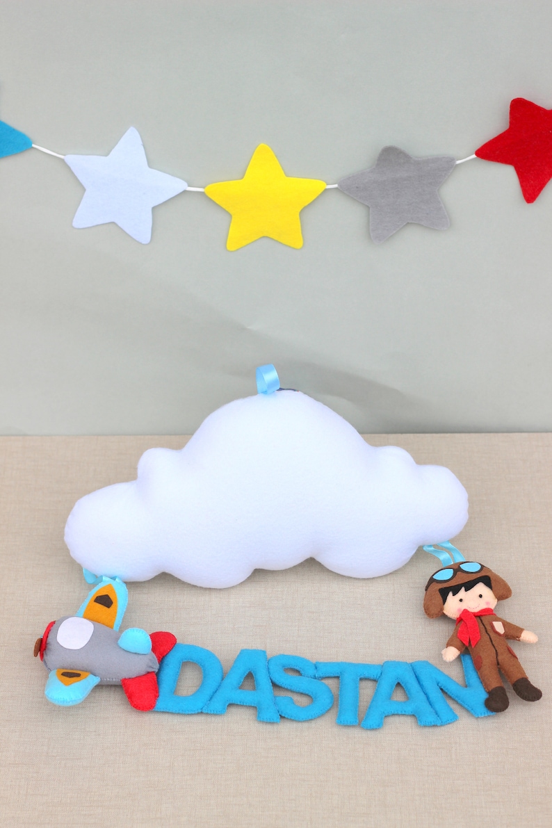 Felt name banner baby boy nursery wall art baby shower gift home decor baby gift custom baby mobile nursery name sign bedroom decor newborn