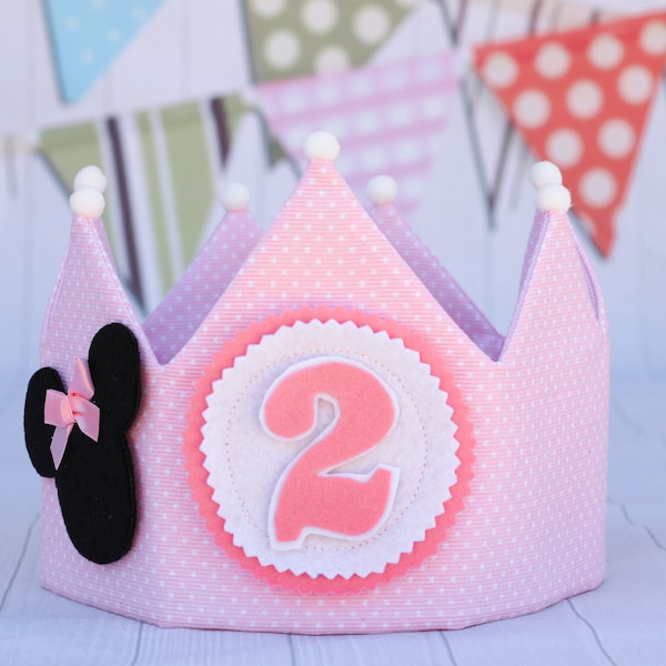 Corona de cumpleaños Minnie Mouse para fiesta infantil niña con apliques de fieltro